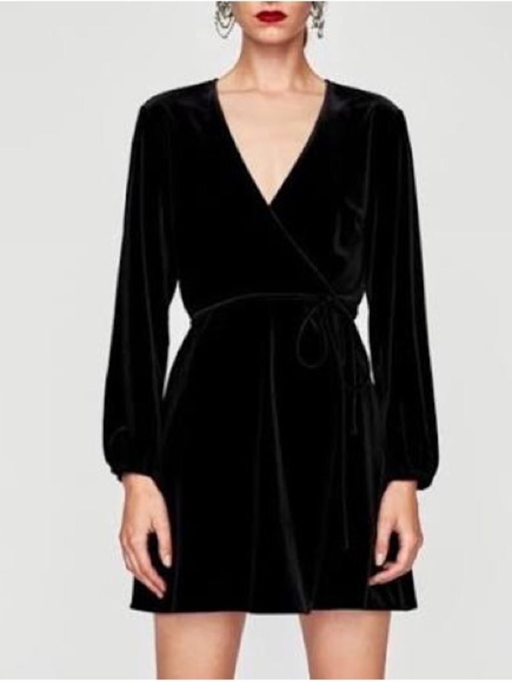 Zara Black Velvet Wrap Mini Dress